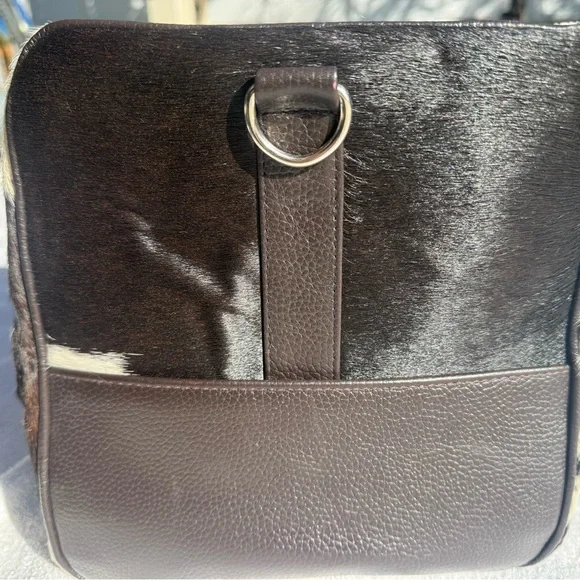 Genuine cowhide leather Duffel bag brown and cream hair on hide weekender
